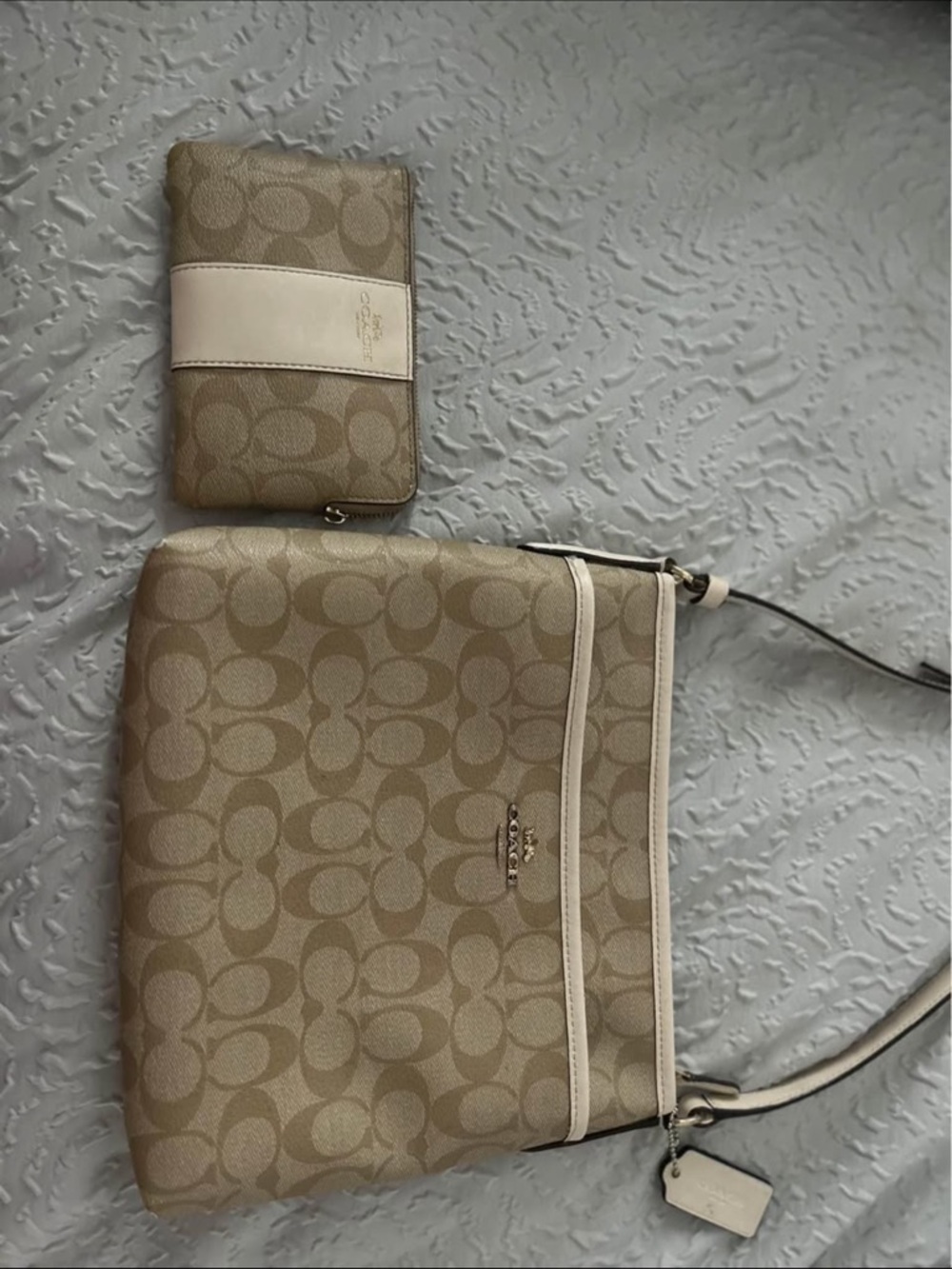 Coach Khaki and Chalk Signature Crossbody with Matching Zip Wallet
